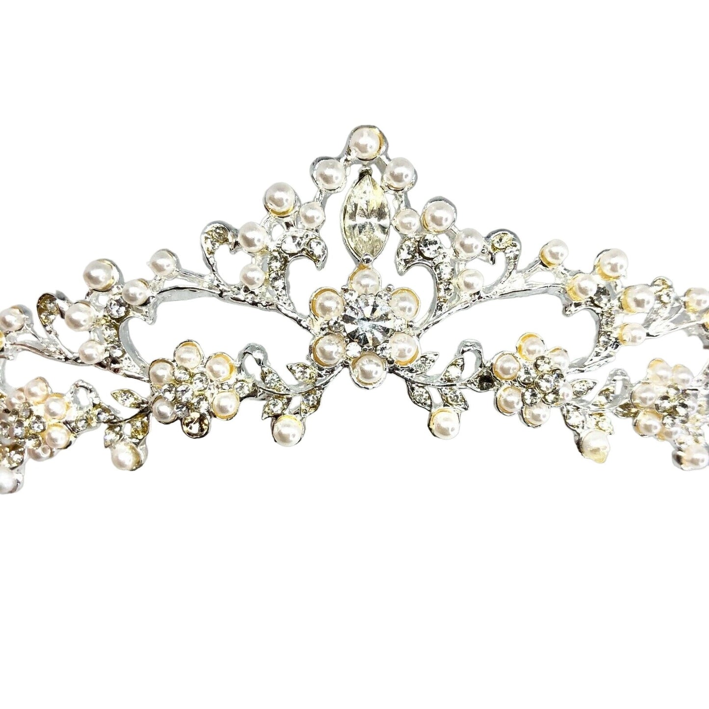 Elegant Wedding Tiara Silver Swarovski Crystals Pearls Bride David's Bridal