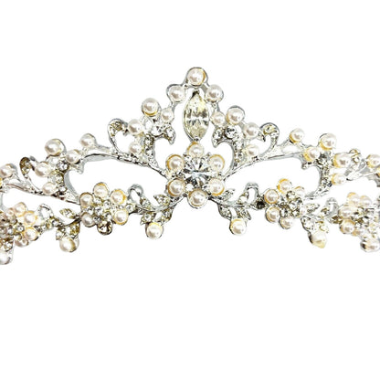 Elegant Wedding Tiara Silver Swarovski Crystals Pearls Bride David's Bridal