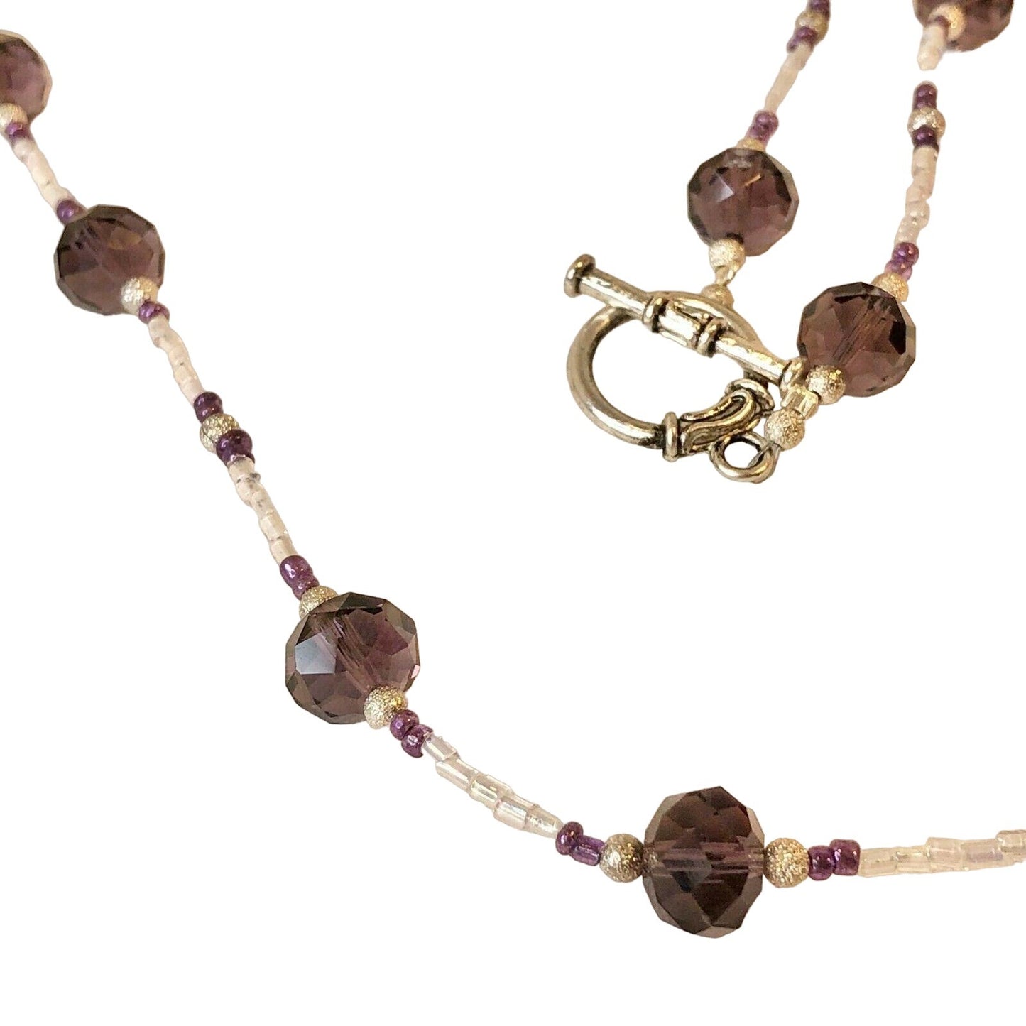 Handcrafted Beaded Necklace Purple & White Beads Fun Unique Long Jewelry NEW