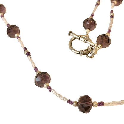 Handcrafted Beaded Necklace Purple & White Beads Fun Unique Long Jewelry NEW