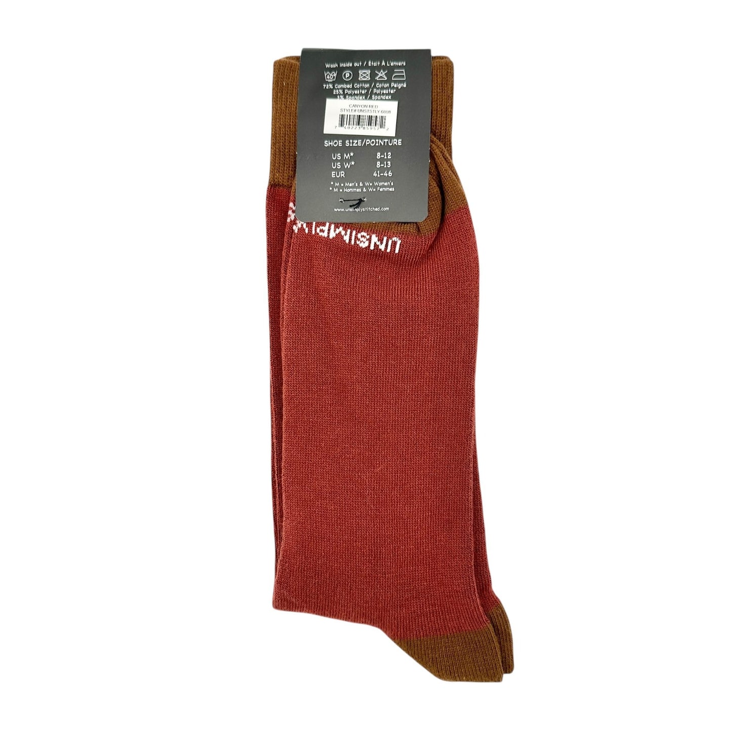 Unsimply Stitched Socks Mens US Size 8-12 Canyon Red Socks Brown Heel and Toe