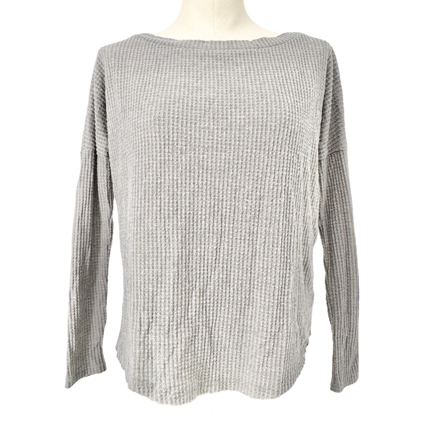 Aeropostle Perfect Waffle Tee Women's XS Gray Seriously Soft Boat Neck LS EUC
