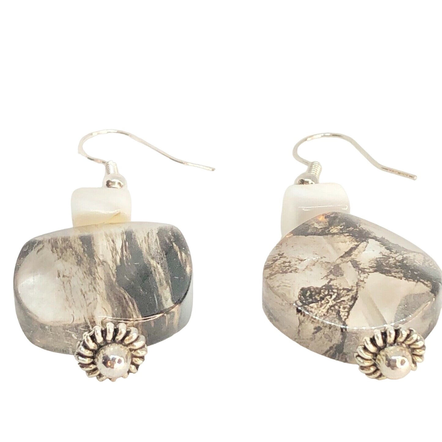 Handcrafted Beaded Earrings Clear Bead w/ Black Smoky Look Versatile Fun NEW