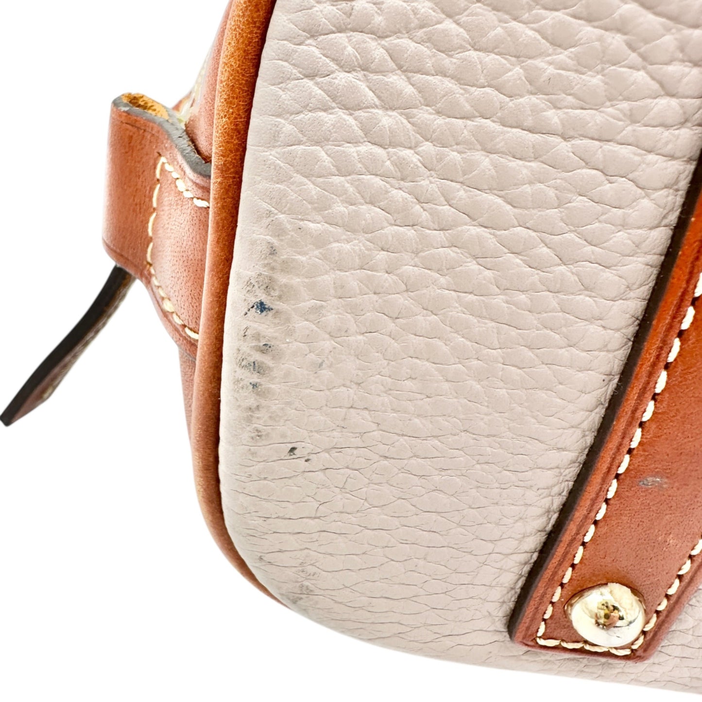 Dooney and Bourke Pebbled Leather Satchel Tan Trim Red Inside Handles Opt Strap