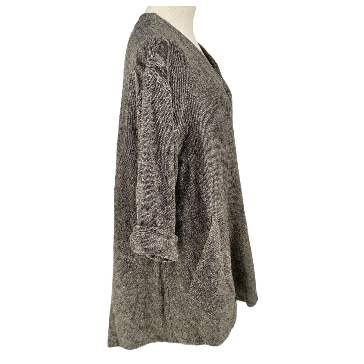 Stijfselkissie Shirt Jacket Womens XS Gray Textured Linen Drape Style Pockets
