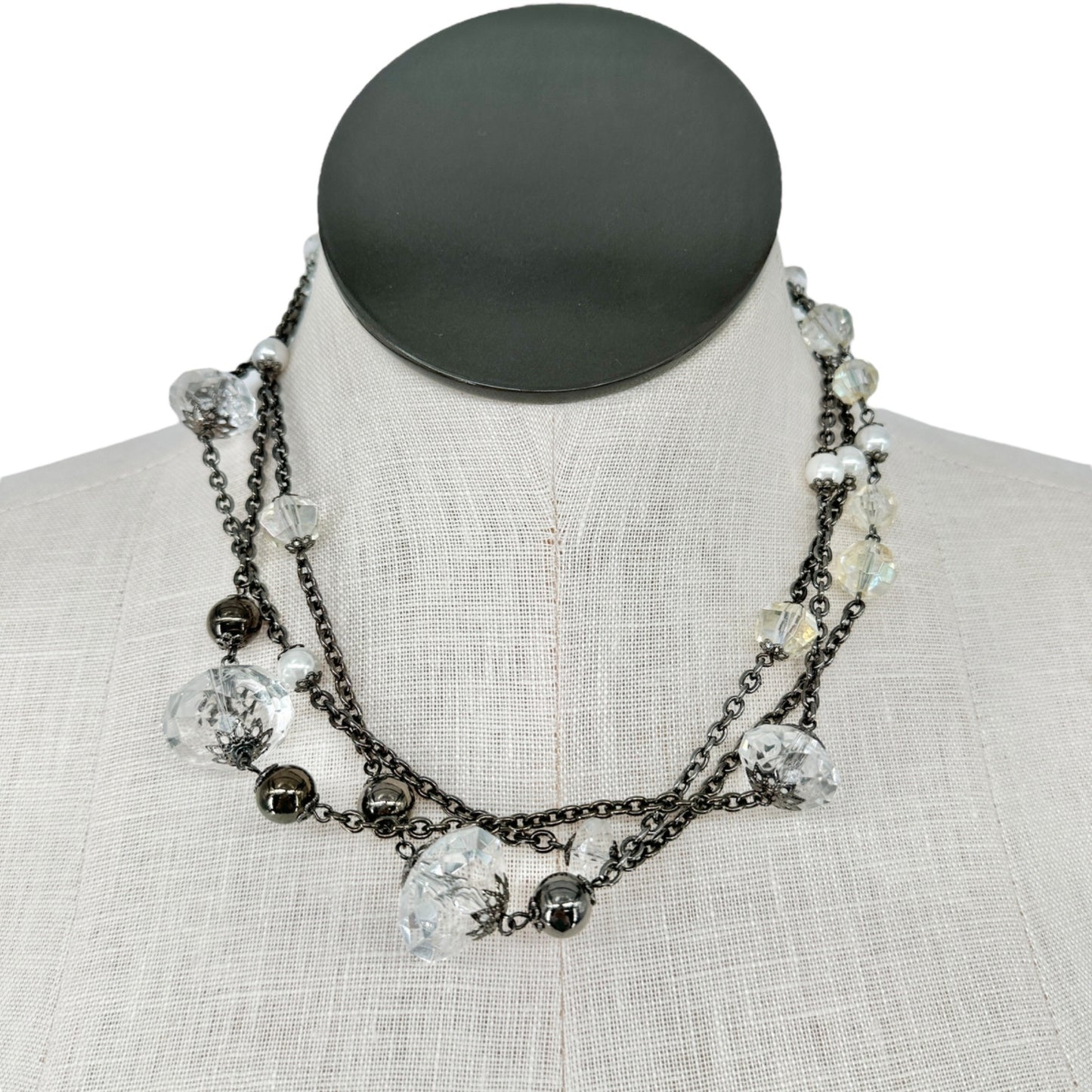 Necklace 30" Extra Long Glass & Metal Wear Multiple Ways Double Triple It