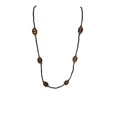 Handcrafted Beaded Necklace Black, Purple & Gold Glass Beads Simply Elegant NEW