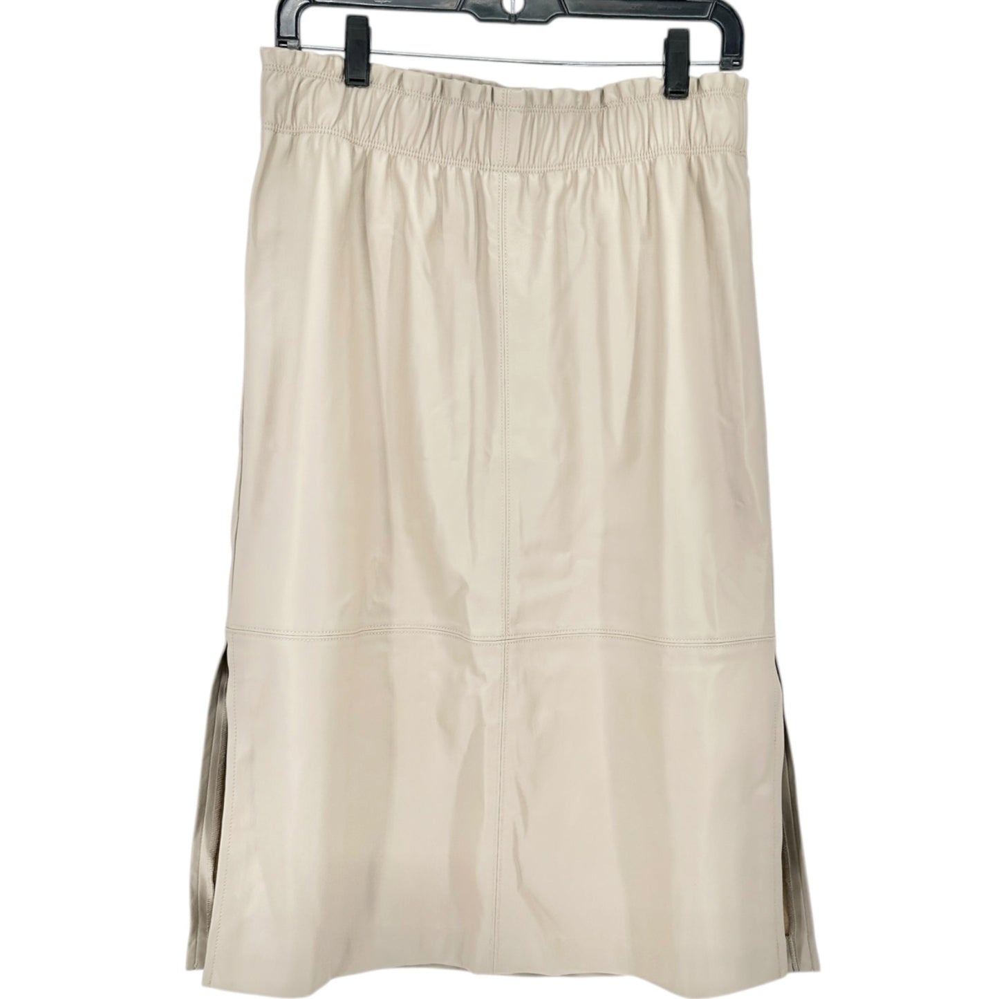 Ann Taylor Skirt Womens M Faux Leather Beige Mid-Length With Elastic Waist