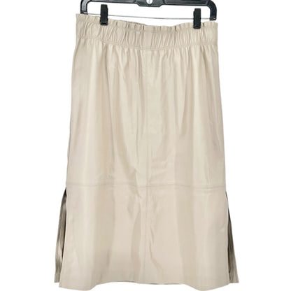 Ann Taylor Skirt Womens M Faux Leather Beige Mid-Length With Elastic Waist