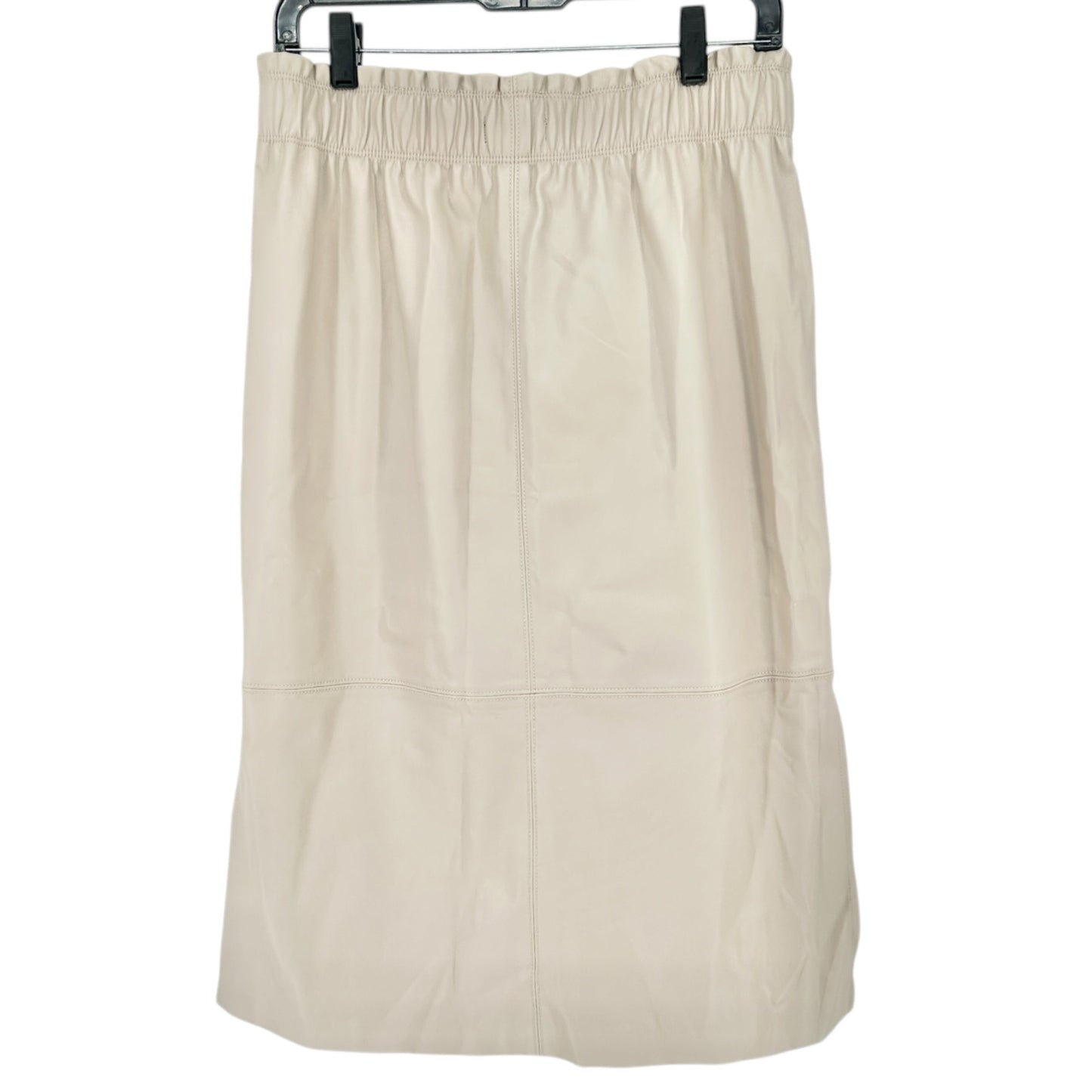 Ann Taylor Skirt Womens M Faux Leather Beige Mid-Length With Elastic Waist