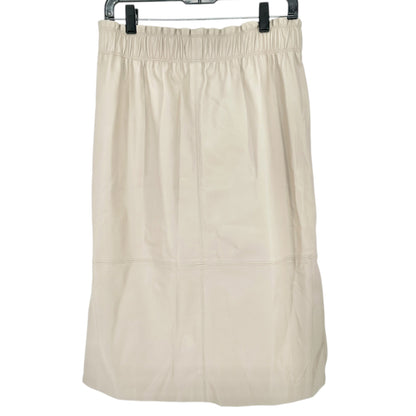 Ann Taylor Skirt Womens M Faux Leather Beige Mid-Length With Elastic Waist