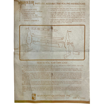 Logroller Newspaper Log Maker Wood and Metal Vintage Hardesty-Quittner Inc.