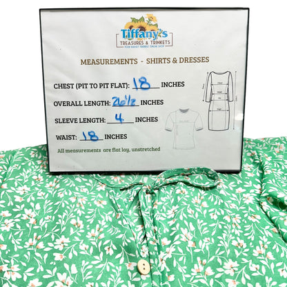 Haptics Blouse Womens S Green Floral Print Flutter Sleeves Buttons Ribbon Tie