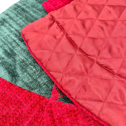 Christmas Tree Skirt Patchwork Design Red & Green Plaid Chenille Quilted Backing