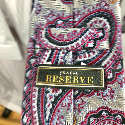 Jos A Banks Men's Suit/Shirt/Tie Set Gray White purple paisley 50 long 45 waist
