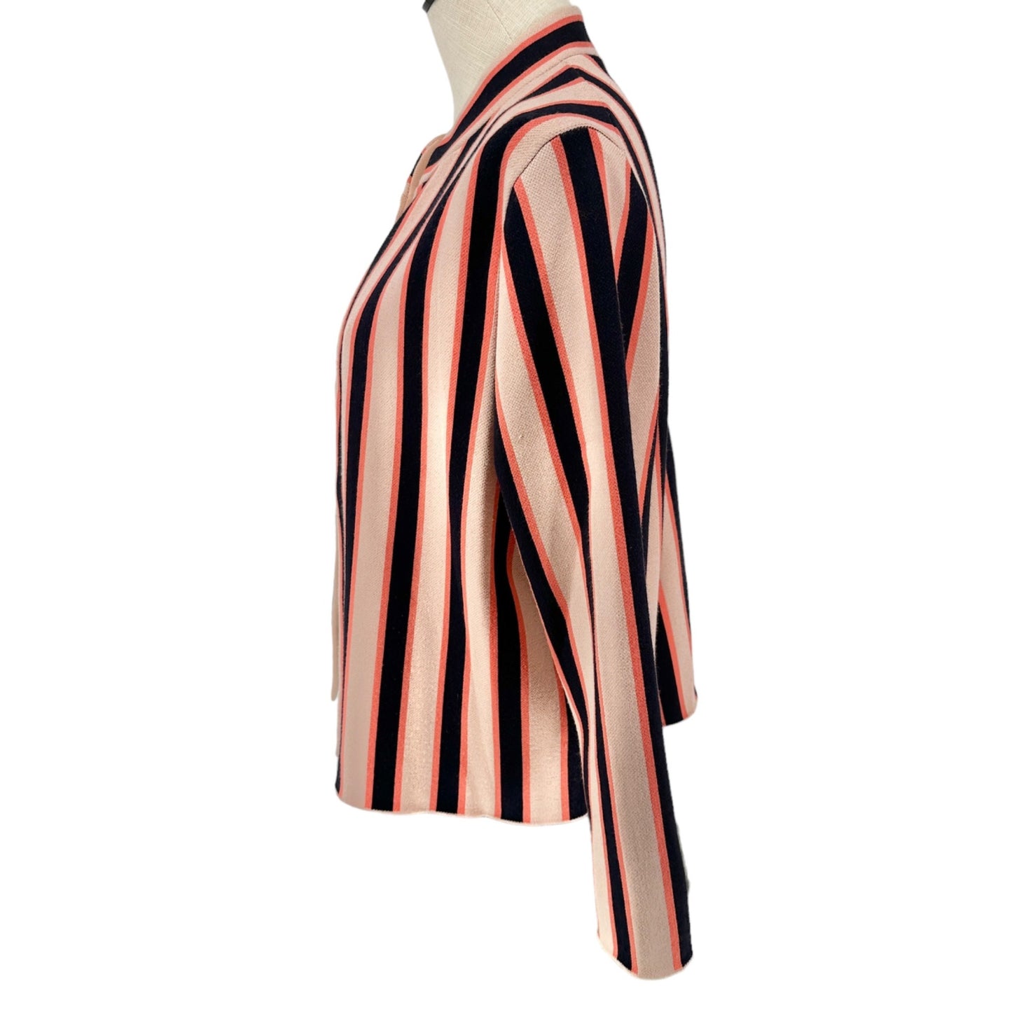Ann Taylor Open Front Cardigan Jacket Womens L Striped Black Orange