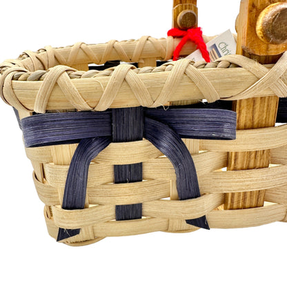Handmade Basket Cookies for Two with Blue Accent Moveable Wooden Handle Small