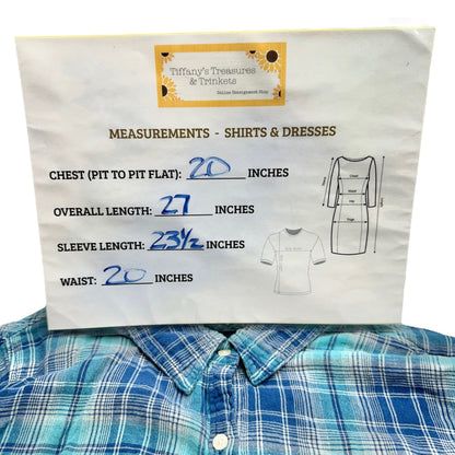 Aeropostale Shirt Womens Medium Blue Plaid Button Front Chest Pockets LS