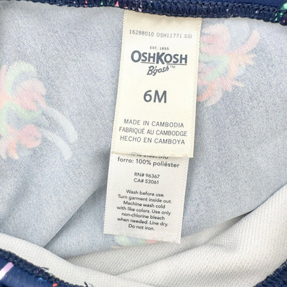 OshKosh B'gosh Baby 6M Swimsuit Navy Blue w/ Bright Palm Trees Off Shoulder Look