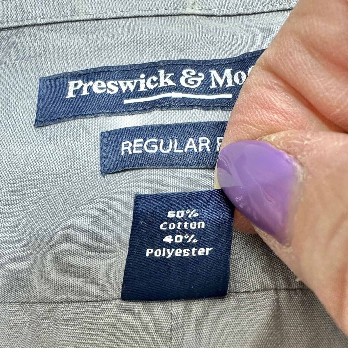 Preswick & Moore Regular Fit Shirt XL 17-17 1/2 34/35 Gray LS Button Down
