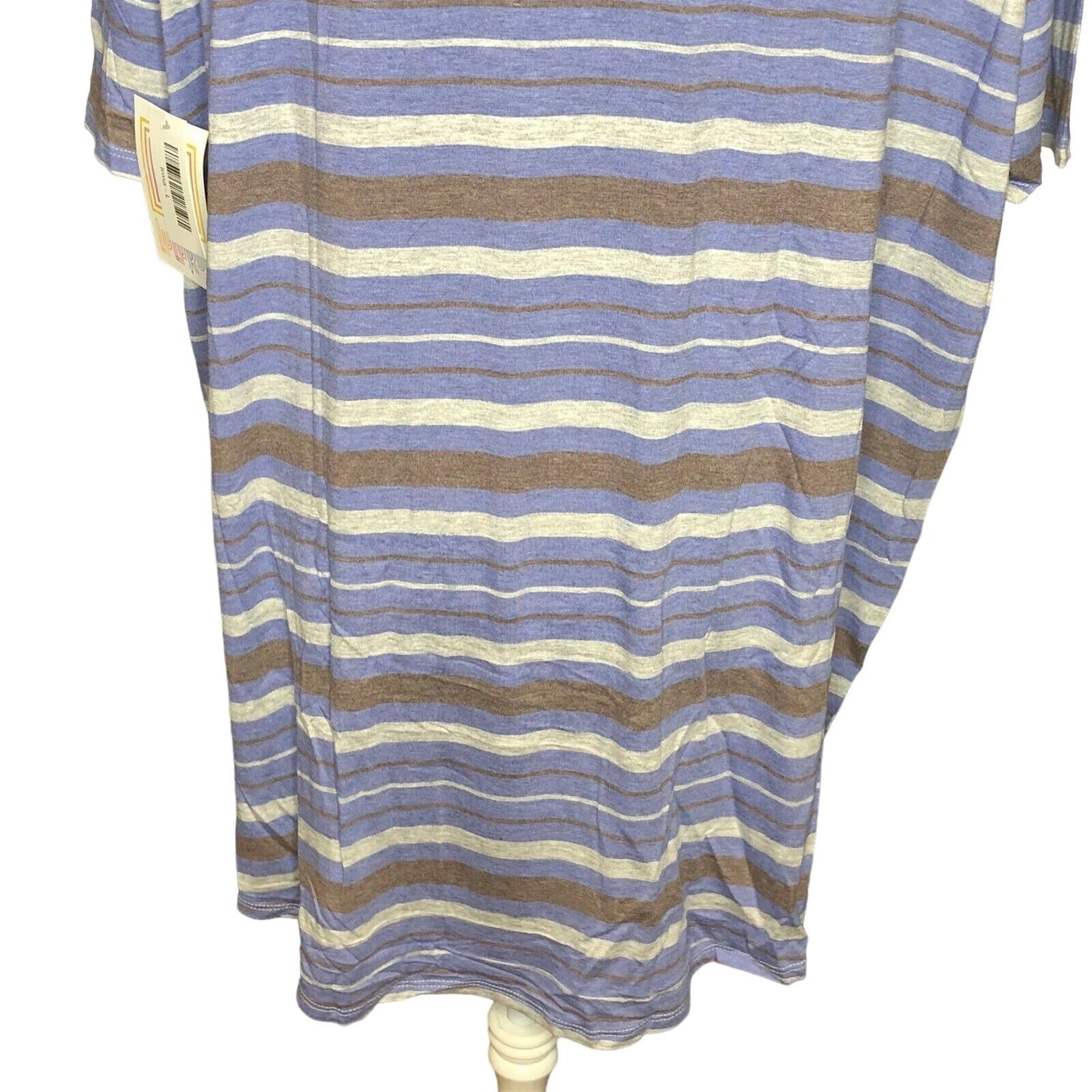 LuLaRoe RETIRED Irma Women's Large Gray & Blue Stripes mid-length sleeves NWT