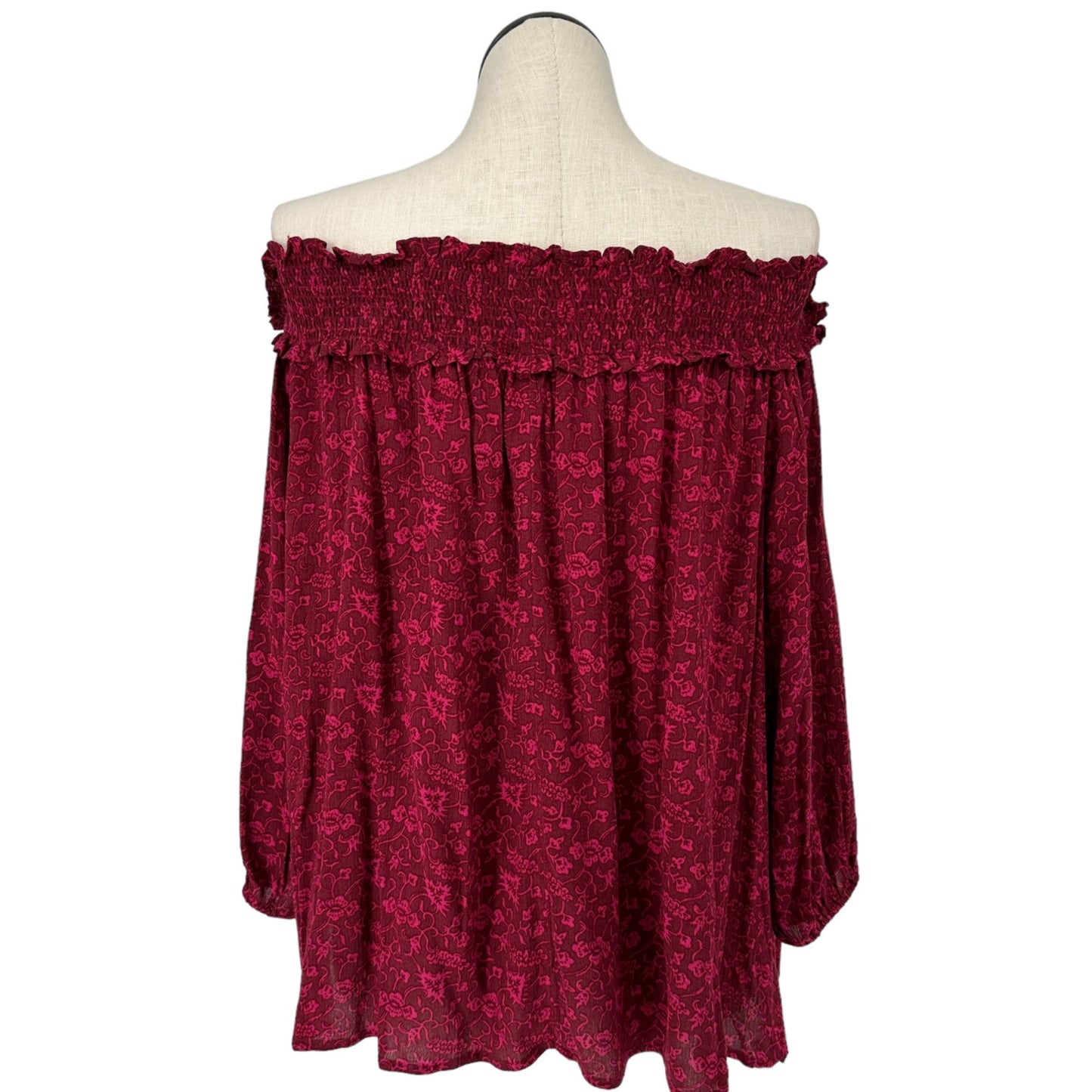 Lane Bryant Top Womens Size 22/24 Burgundy Off-The-Shoulder Floral Rayon NWT