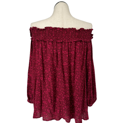 Lane Bryant Top Womens Size 22/24 Burgundy Off-The-Shoulder Floral Rayon NWT