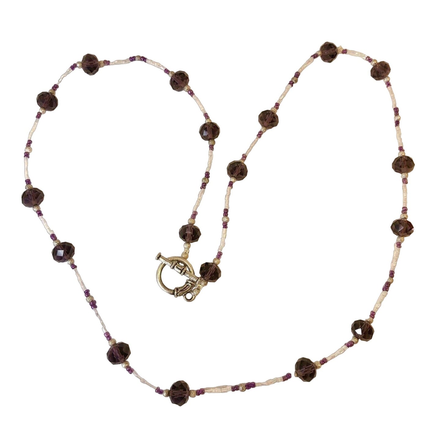 Handcrafted Beaded Necklace Purple & White Beads Fun Unique Long Jewelry NEW