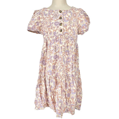 Wonder Nation Dress Girls 5T Paisley Print Dress With Buttons & Puff Sleeves