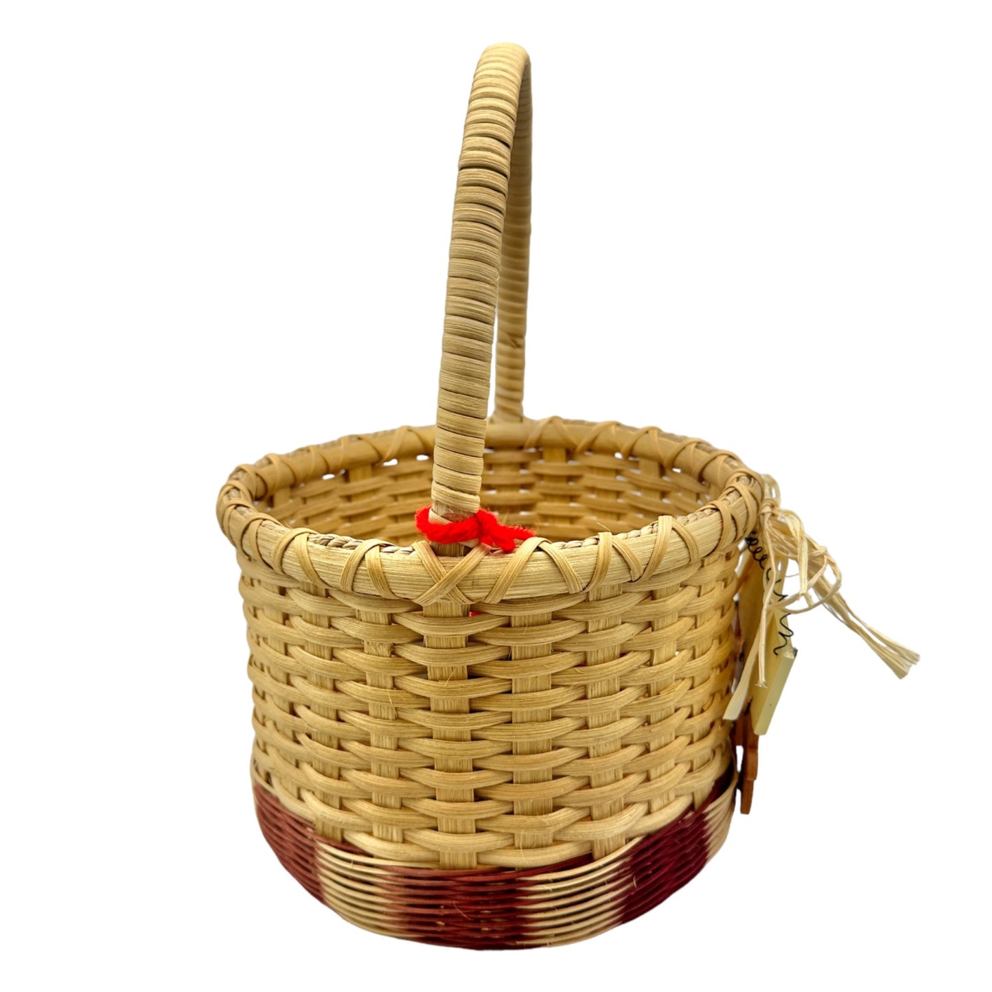 Handmade Basket Gingerbread Trio Round with Wrapped Handle Burgundy Accent