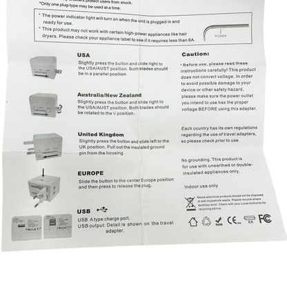 Multi-Nation Travel Adapter with USB Charger Black NEW UK Europe USA Australia
