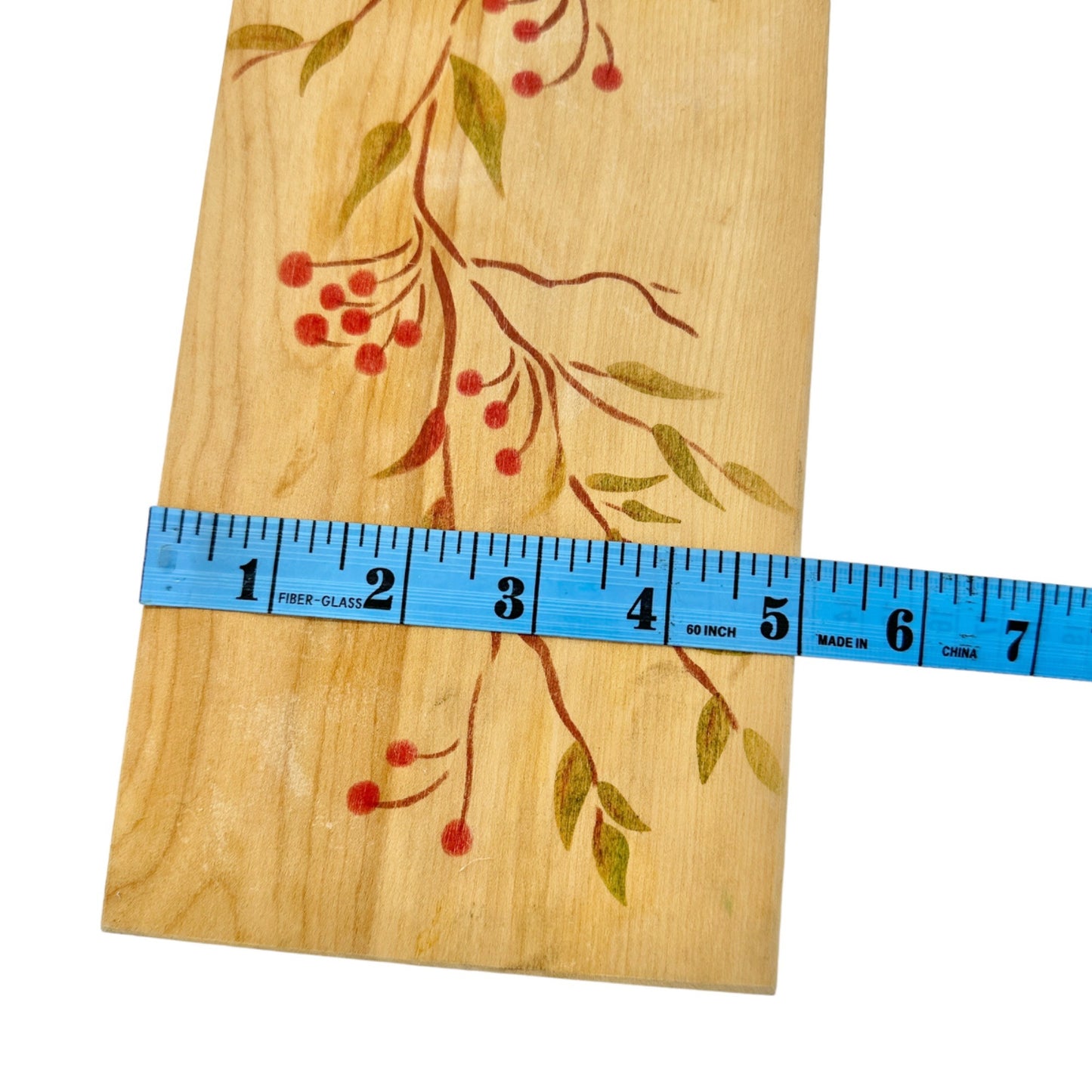 Decorative Wood Cutting Board 21.5in L x 5in W Red Berries Green Leaves Stems