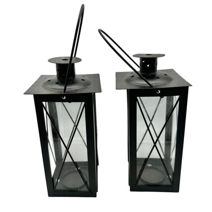 Pair of Candleholders Black Metal Hangs or Sits Holds Tealights or Votives