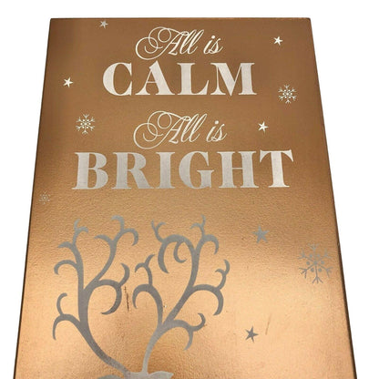 Christmas All is Calm All is Bright with Deer Box Sign Snow Rectangular Wooden