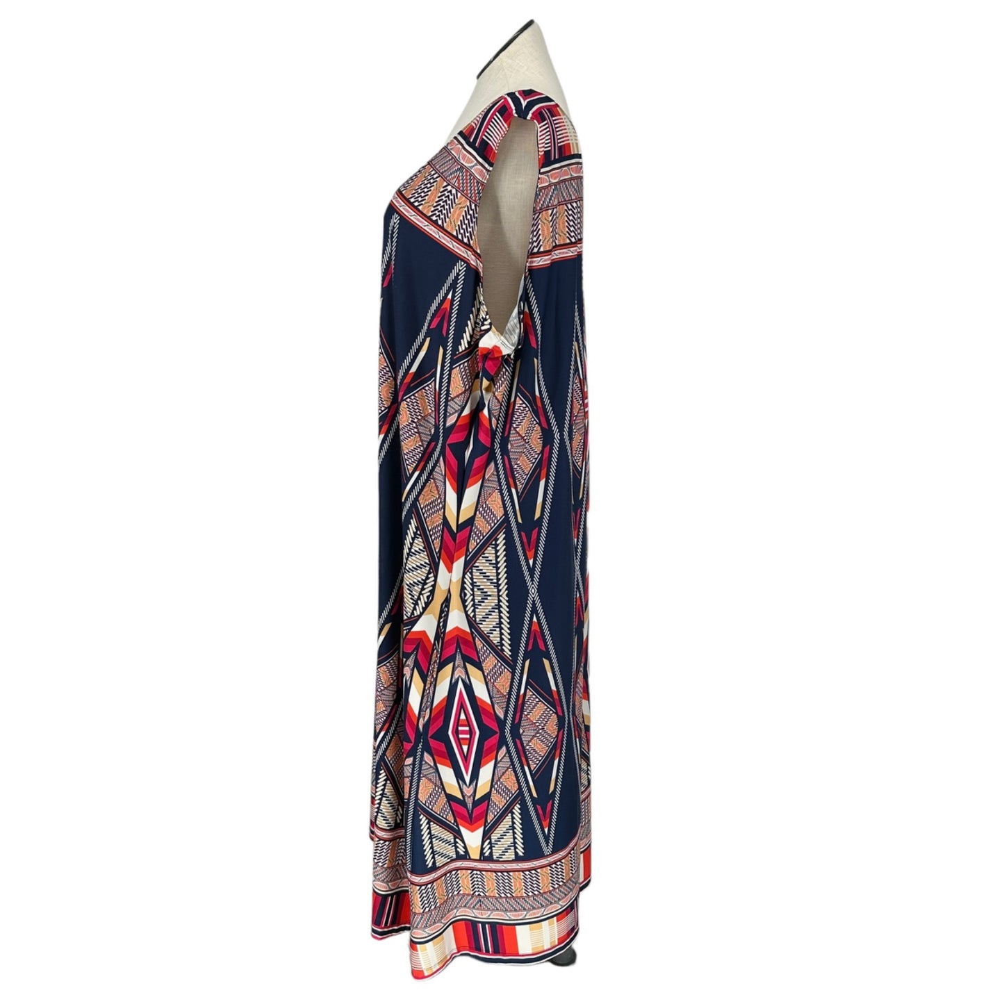 Denim 24/7 Maxi Dress Womens 3X Sleeveless Navy w/ Multicolor Geometric Pattern