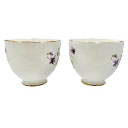 Duchess Bone China Tea Set 2 Teacups 5 Square and 4 Round Saucers 1 Bowl Purple
