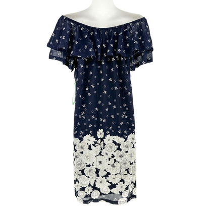 Siren Lily Dress Womens Petite Medium Navy White Floral Off Shoulder Lined NWT