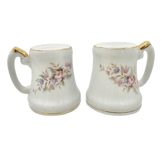 Vtg Lefton China Floral Salt and Pepper Shakers Hand-Painted Gold Trim Japan
