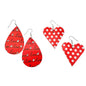 Two Pairs of Valentines Earrings 1 Heart 1 Teardop Red White Faux Leather NEW