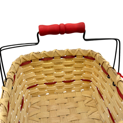 Handmade Basket Apple Delight Black Wire and Red Wood Handle Apple Adornment