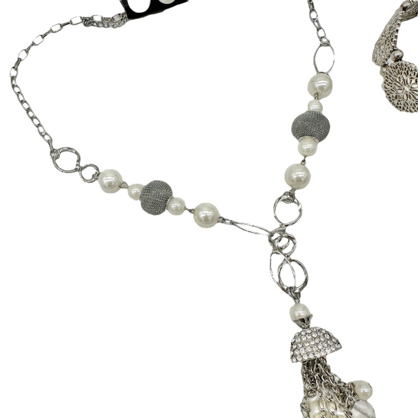 Paparazzi Silver & Pearl Jewelry Set With Necklace Earrings & Bracelet
