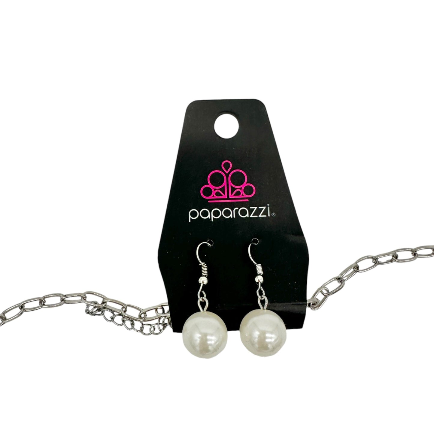 Paparazzi Silver & Pearl Jewelry Set With Necklace Earrings & Bracelet