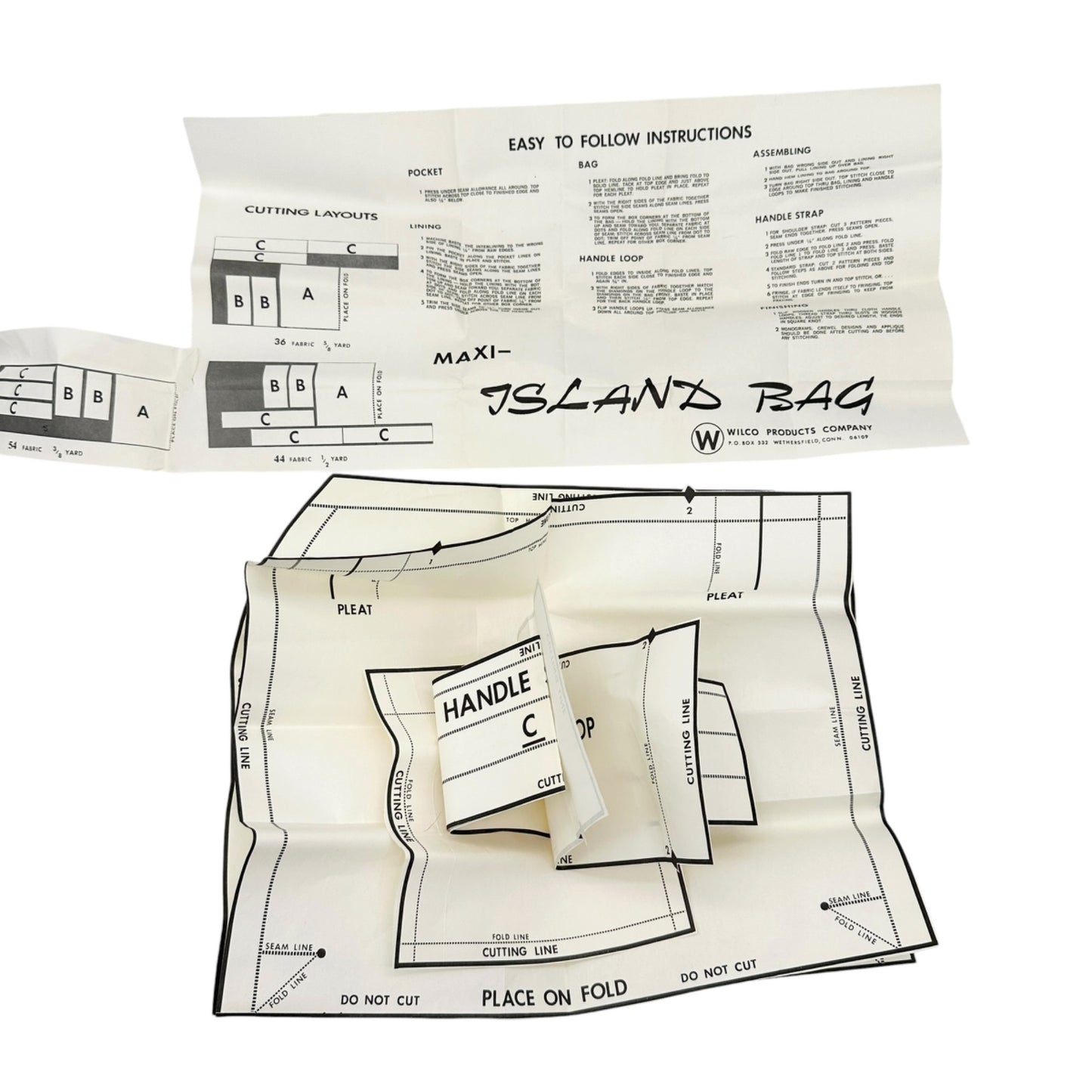 Vtg Maxi Island Bag Walnut Handles X2 With Pattern and Instructions Original Box