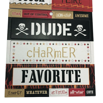 Chipboard Titlez Extreme Boy 1 pkg DUDE Charmer Favorite Scrapbook Mirrors