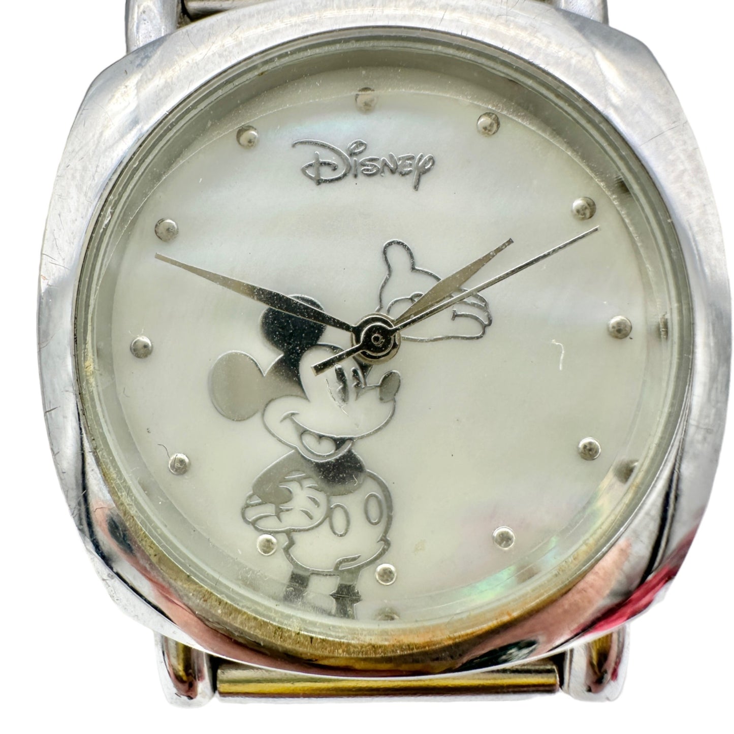 Disney Mickey Mouse Watch Stainless Steel Silver Metal Mesh Buckle Strap