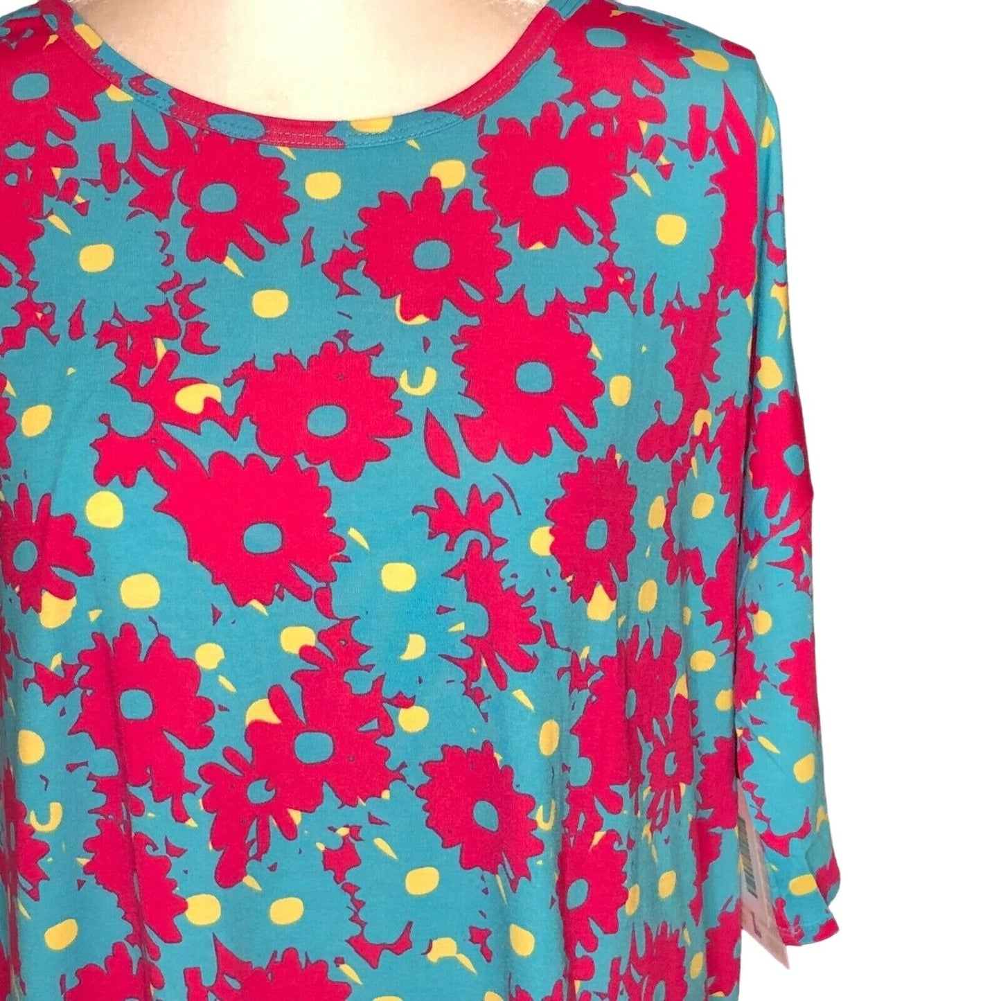 LuLaRoe RETIRED Irma Women's Large Teal & Pink Flowers mid-length sleeves NWT