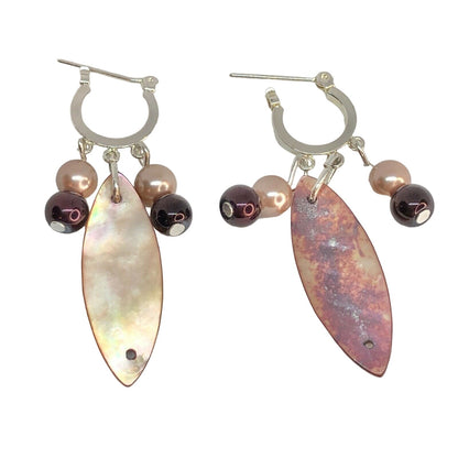 Handcrafted Beaded Earrings Clear Variegated Brown Oblong Glass Beads Unique NEW