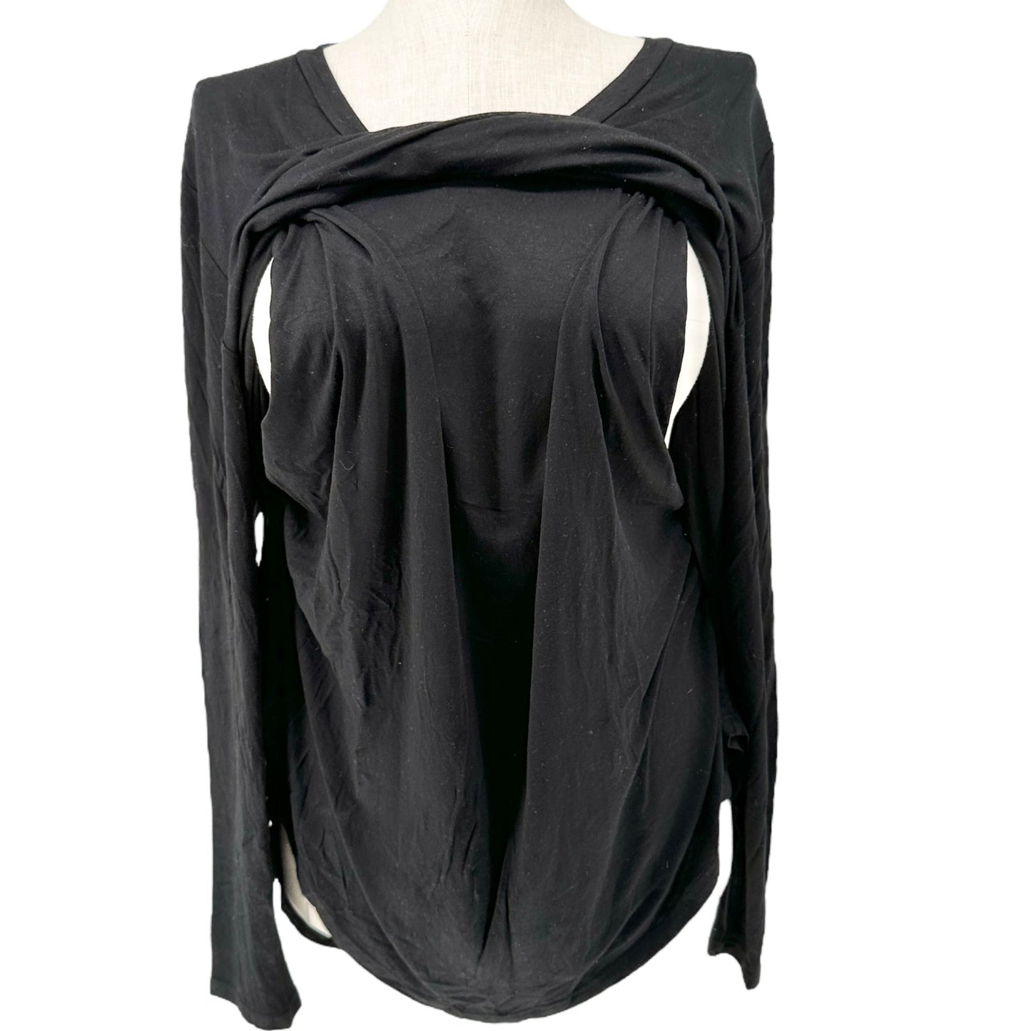 Latched Mama Nursing Tee Womens Size 1X Black Long Sleeve Layered V-Neck Top
