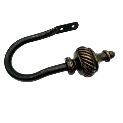 4pc Set Curtain Hardware 2 Rod Wall Hooks 2 Wall Mount Hold Backs Dark Metal