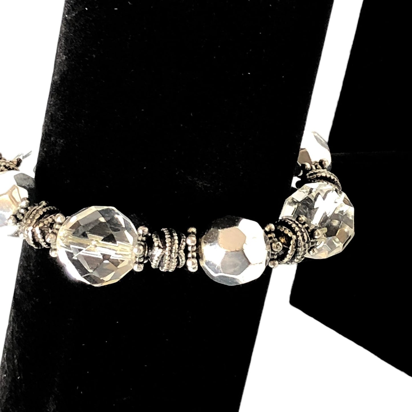Beaded Stretch Bracelet Silver Crystal Beads Women's Costume Jewelry EUC